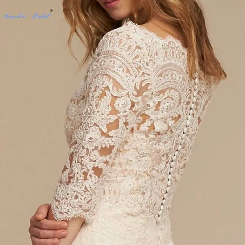 Свадебное болеро белого цвета и слоновой кости с рукавом 3/4 кружевной