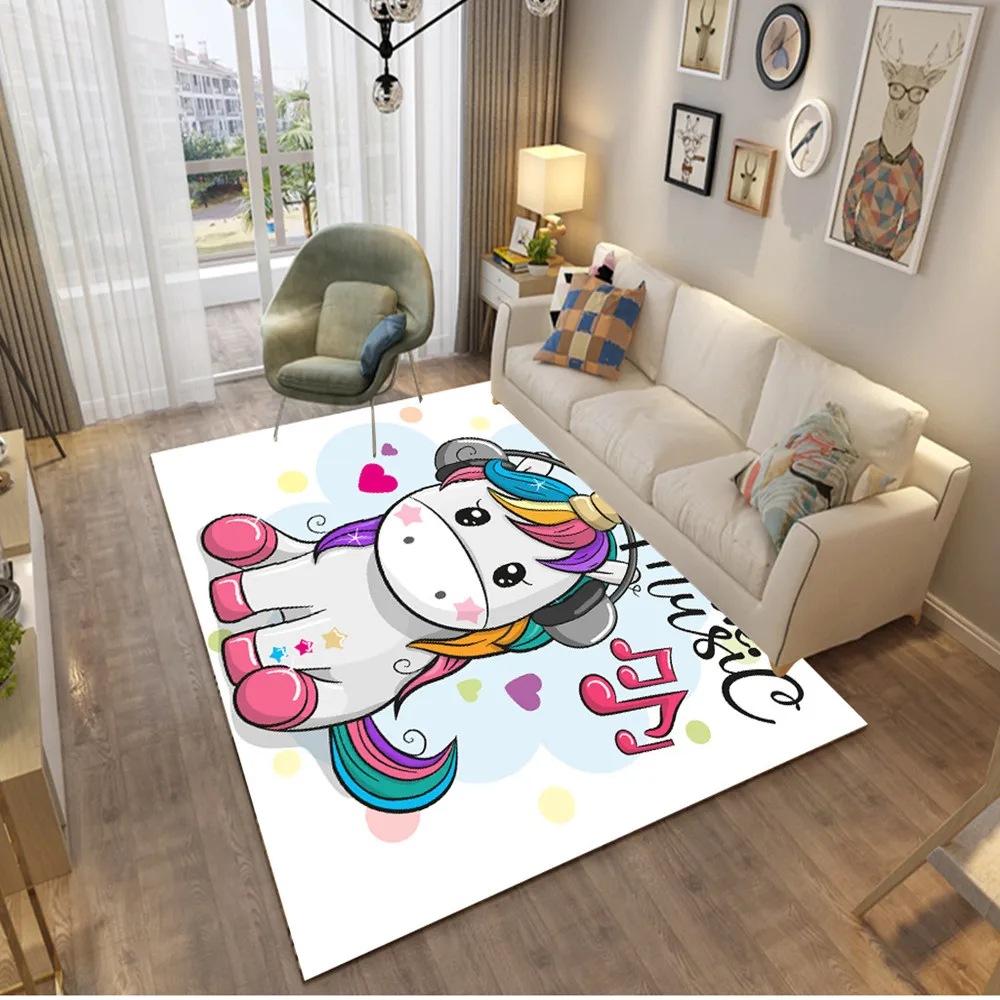 Unicorn 3D Printing Carpet Child Bedroom Play Mat Soft Flannel Memory Foam Girl Room Game Area Rugs and Carpets for Living Room