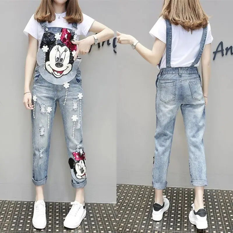 Женский джинсовый комбинезон Свободный с мультяшным Микки-Маусом детский