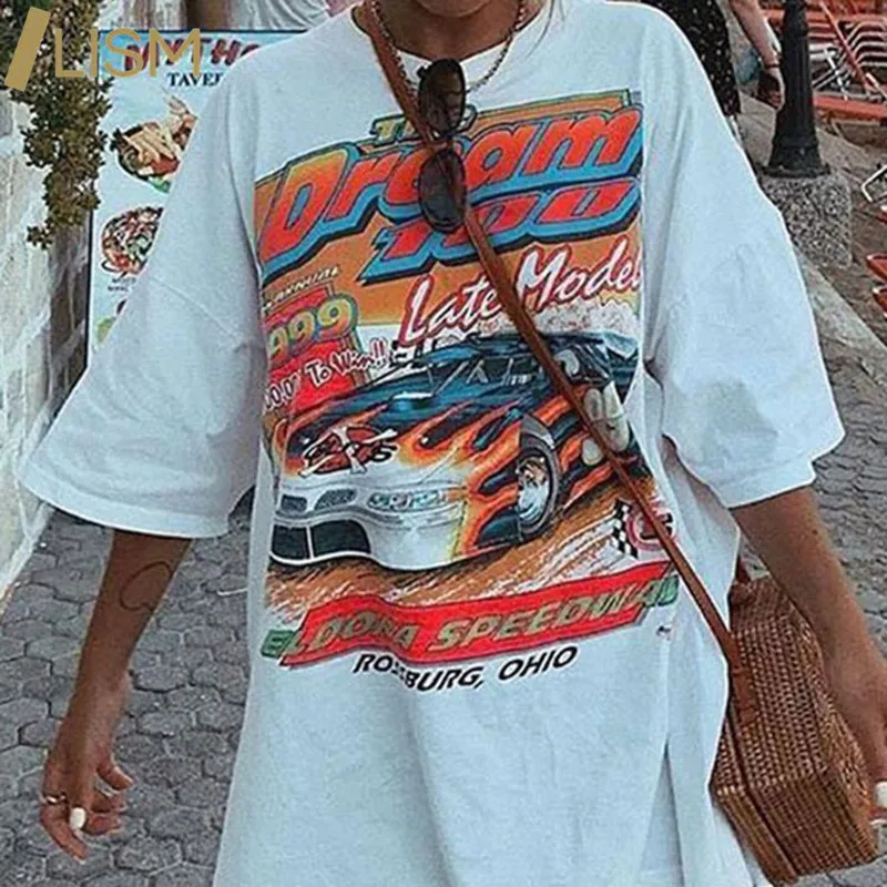 Футболка женская с принтом в стиле Харадзюку футболка коротким рукавом и машины