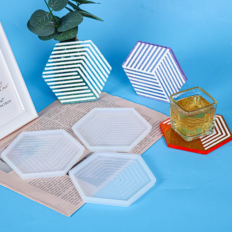

2021 Resin Coaster Molds Set, 3PCS Hexagon Silicone Coaster Molds for Resin, Stripe Epoxy Resin Moulds for Coasters Bow Mat DIY