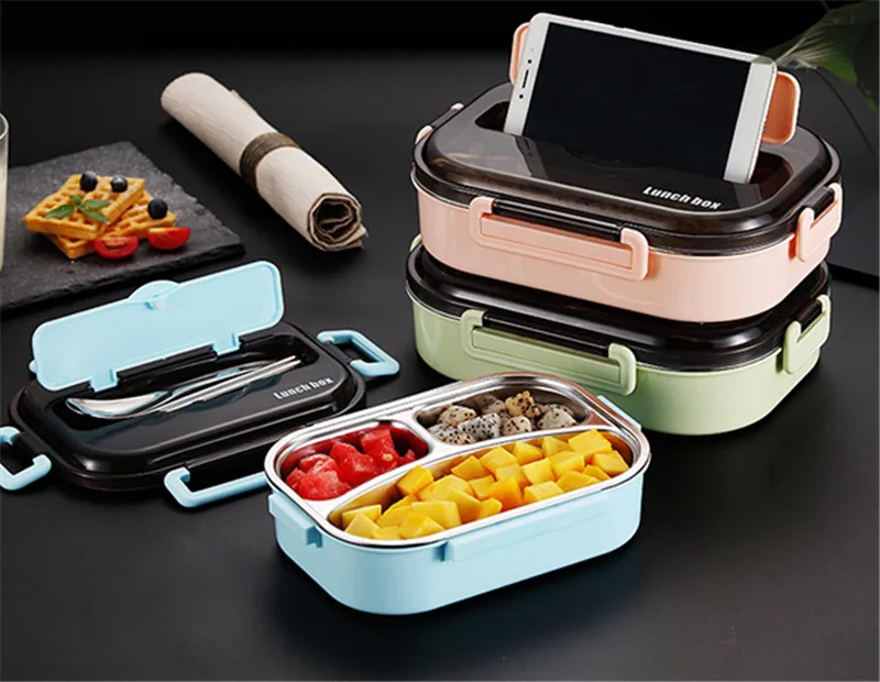 Японская детская термоланч бокс из нержавеющей стали 304 Bento с отсеком посуда