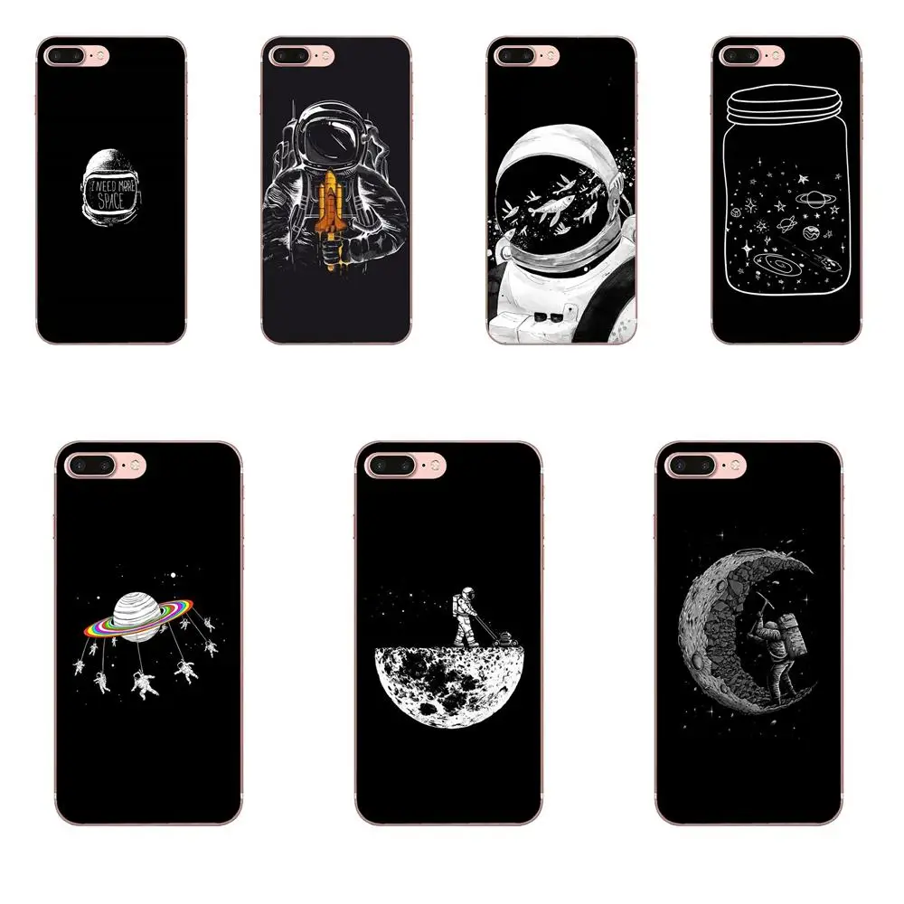 Картина чехол для телефона черный белый цвет Луна астронавт в космосе Galaxy J1 J2 J3 J330
