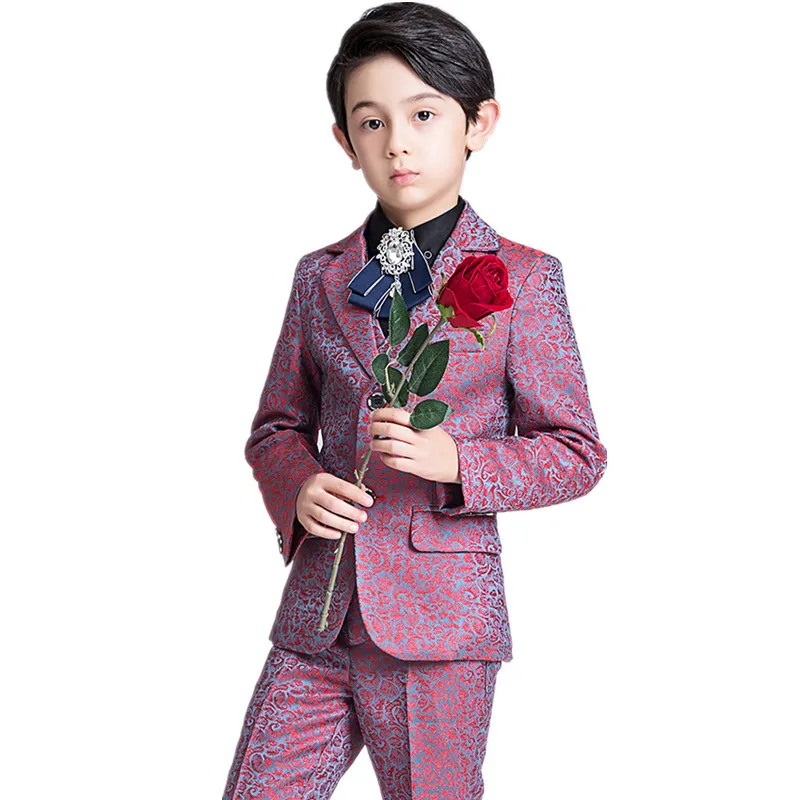 

Детская одежда для свадеб вечерние платье для девочек, костюм с цветочным принтом для мальчиков; Блейзер, жилет, рубашка, штаны, галстук-бабочка для красивый костюм детское платье для выступлений, комплект одежды