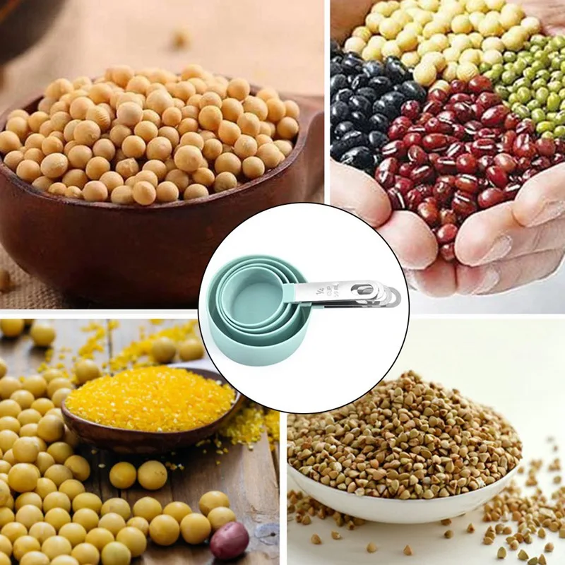 

4 Pcs/Set Kitchen Measuring Tools Stainless Steel Handle Measuring Cup Measuring Spoon Set Baking Measuring Spoon