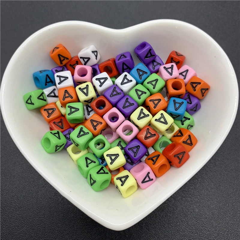 Разноцветные акриловые бусины разделители 100 шт./лот 6 мм Квадратные с буквами для