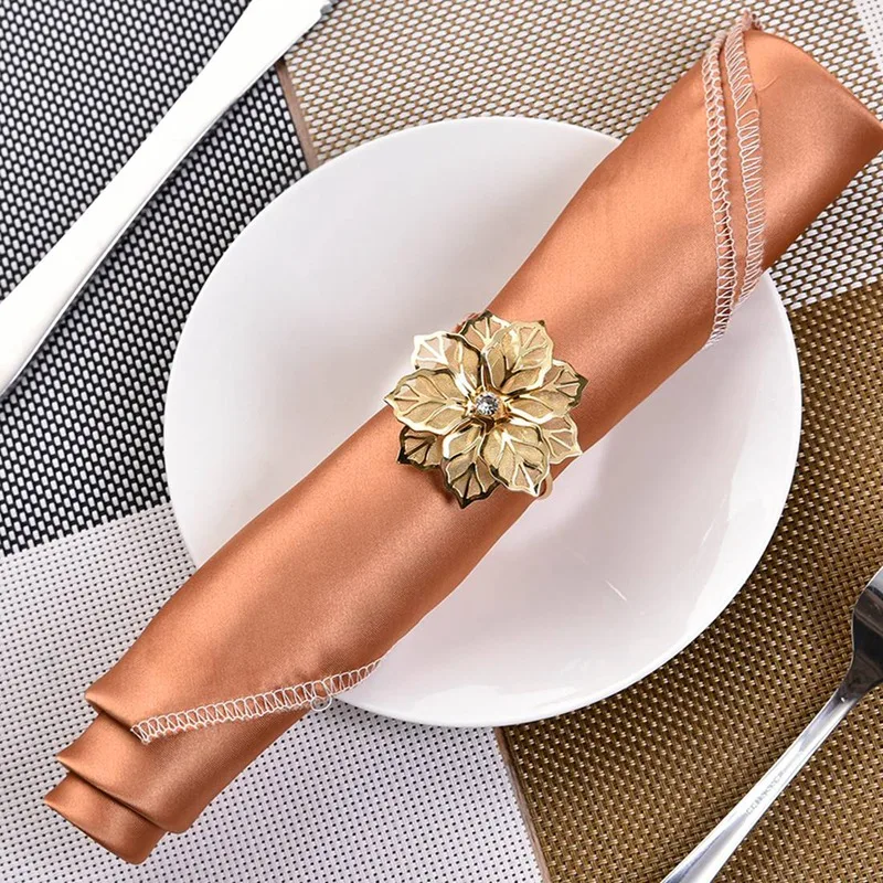 

12Pcs Alloy Flower Design Napkin Rings for Wedding Receptions Gifts Holiday Banquet Dinner Christmas Table Decoration