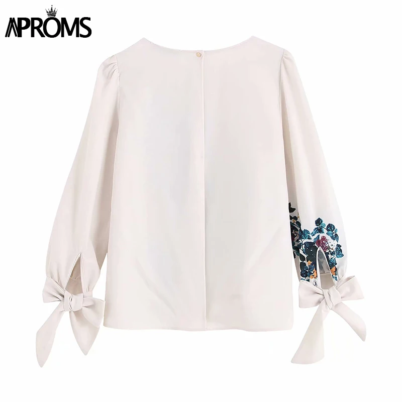 Новый элегантный Пышный рукав бант галстук рубашка милый цветочный принт