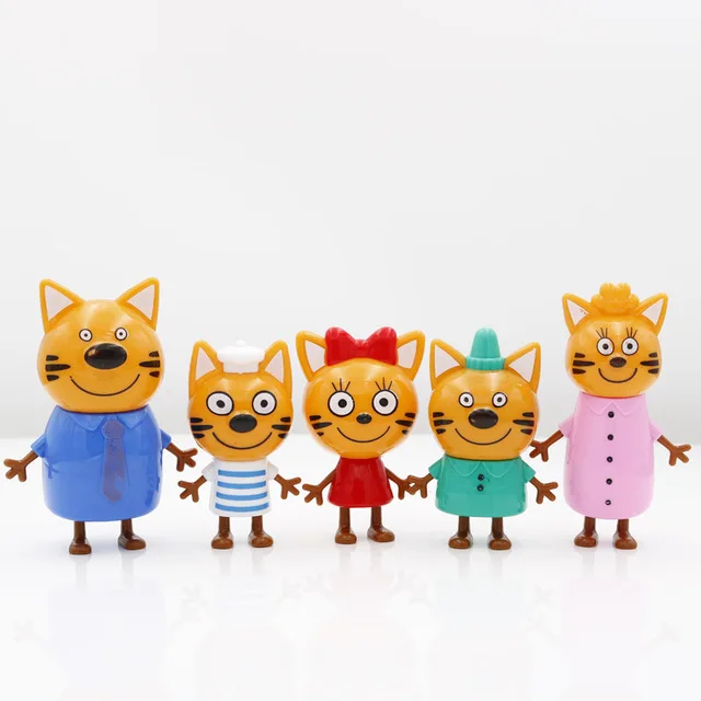 

2019 5pcs Russian Three Happy Cats Kittens Action Figures Doll Russian Cat Animals Figurines Kid Children Christmas toy Opp Bag