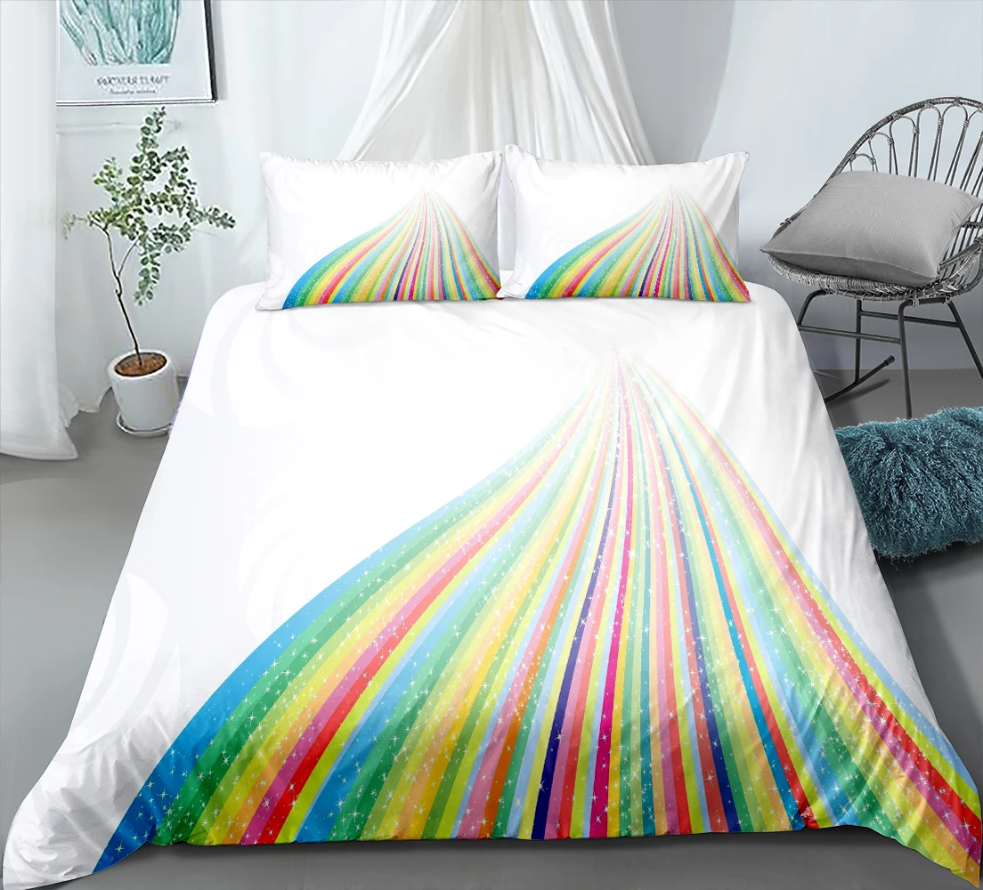 Комплект постельного белья из 3 предметов с радужным 3D принтом пододеяльник для