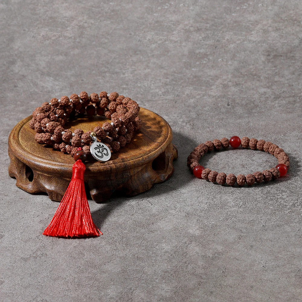 

OAIITE 108 Vajra Bodhi Rudraksha Beads Necklace Bracelet Women Men Meditation Prayer Tibetan Buddhism Jewelry Set With Tassel