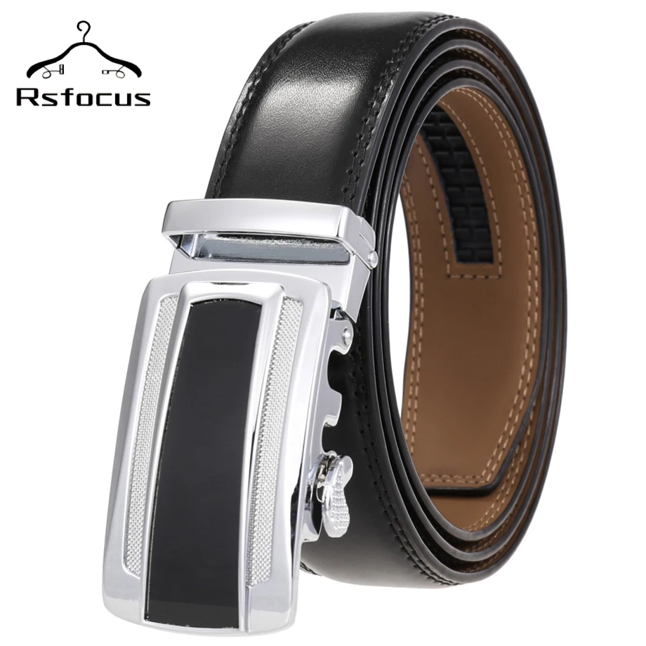 

Rsfocus Dark Brown Black Mens Belts Luxury Genuine Leather Automatic Belt Alloy Buckle Casual Business Formal Belt For Men R69