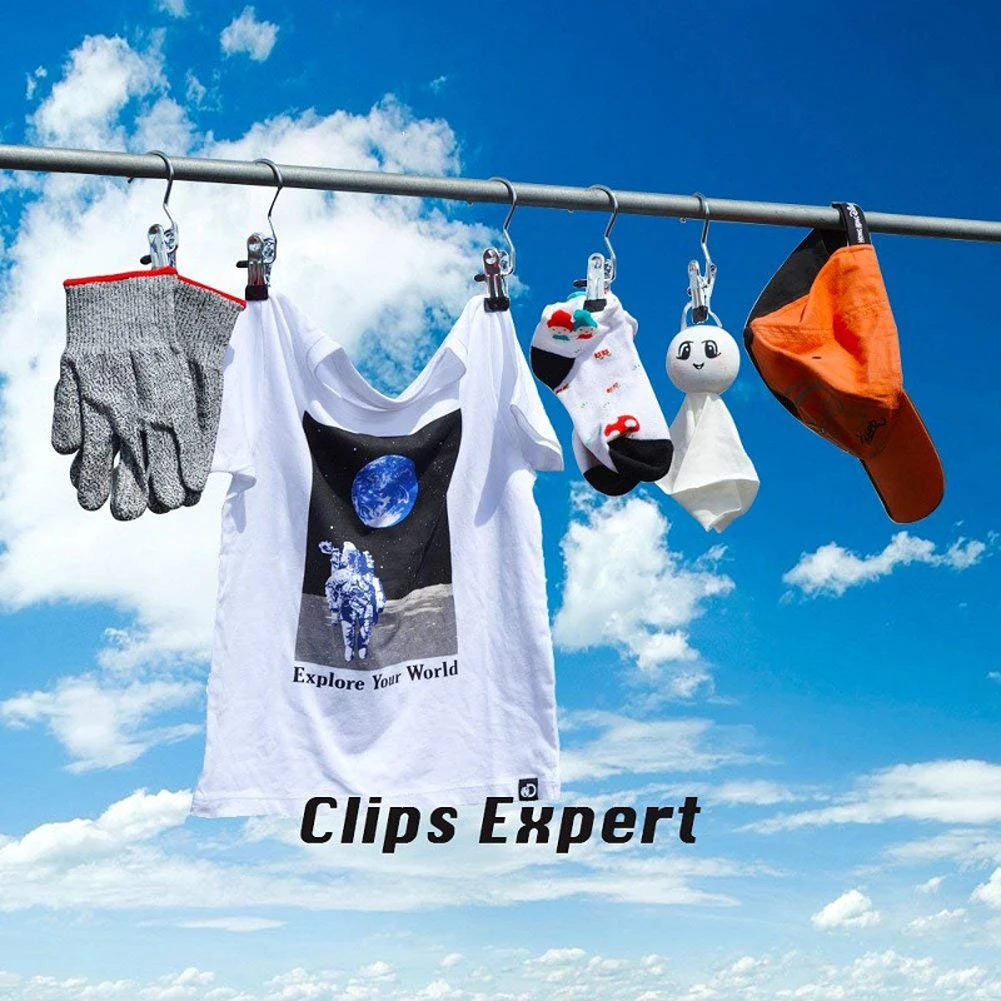 

10 PCS Stainless Multi Laundry Hook Hanging Steel S-Shaped Curtain Hook Portable Travel Hanging Clothespin