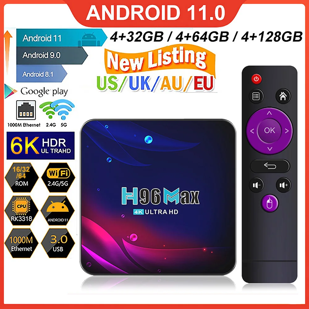 

TV Box Android 11 4G 64GB 4K TV Box 2021 H96 MAX V11 Smart TV Box 4K Hd Youtube Google Play 2.4G 5G Wifi BT4.0 Media Player