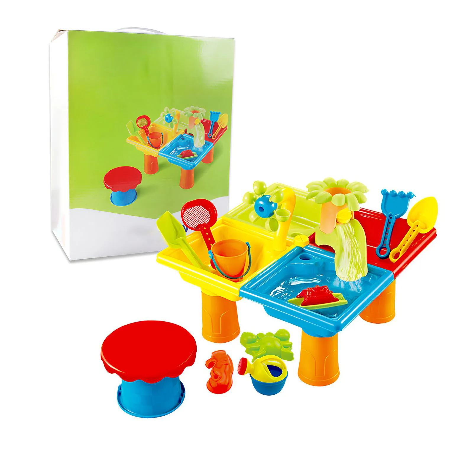 

24pcs Beach Toys Colorful Sand Toy Set ABS Square Beach Table with Bucket Shovel Rake Sand Box Gift for Children Indoor Outdoor