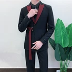 Мужской облегающий костюм Ternos Masculino, корейский костюм для жениха с длинным рукавом и поясом, весна 2020