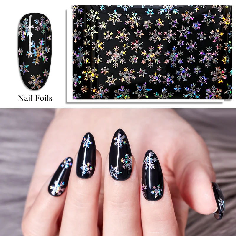 Четыре лилии лазерные блестящие рождественские наклейки для ногтей снежинки