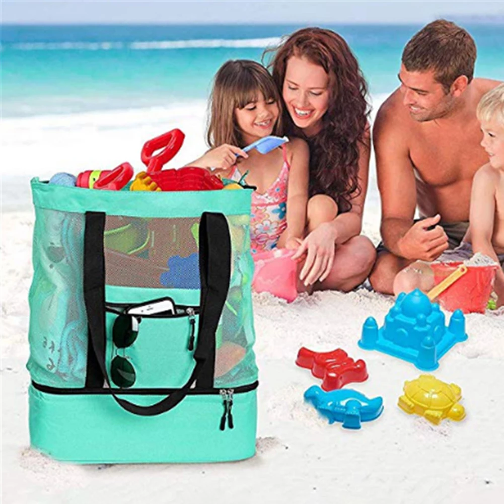 

Portable Beach Net Bag Thermal Insulation Beach Handbag Double Layers Tote Lunch Food Storage Bag Travel Lunchbox Bag