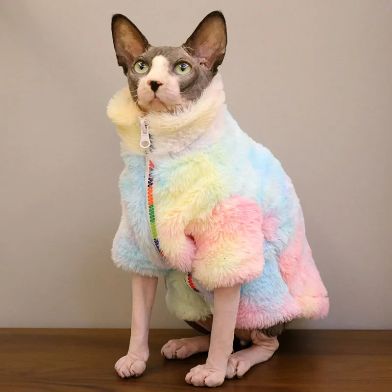 

Hairless cat Winter Clothes Velvet thick Warm Cat Outfit High Collar zipper Quilted Jacket Sphynx Cat cotton-padded