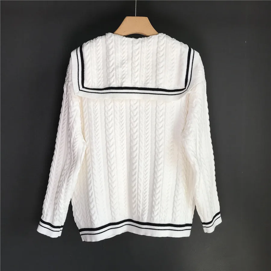 

Женский трикотажный свитер в стиле Харадзюку, Белый/Черный утепленный пуловер с бантом и бисером, трикотажный пуловер для зимы