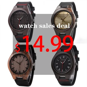 Часы Bobo Bird мужские, классические, Круглые, черные, эбеновое дерево, кожаные, кварцевые