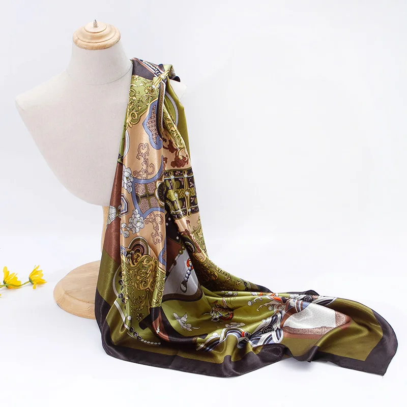 Шелковый шарф женский весенний с имитацией шелка 90 см фиолетовый атласный