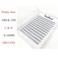 seashine pre made russian volume fan eyelash extension sharp pointy stem premade lashes extensions thin root 10d 12d