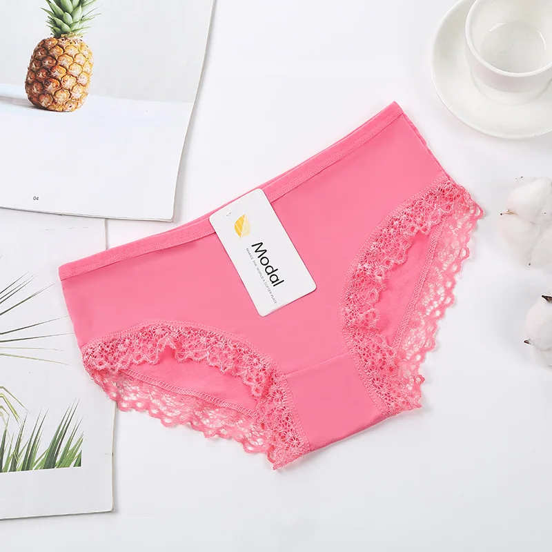 

YAOPOBAO New Sexy Modal Traceless Underwear Lace Edge Traceless Middle Waist Women's Cotton Briefs Panties Women Hollow Out