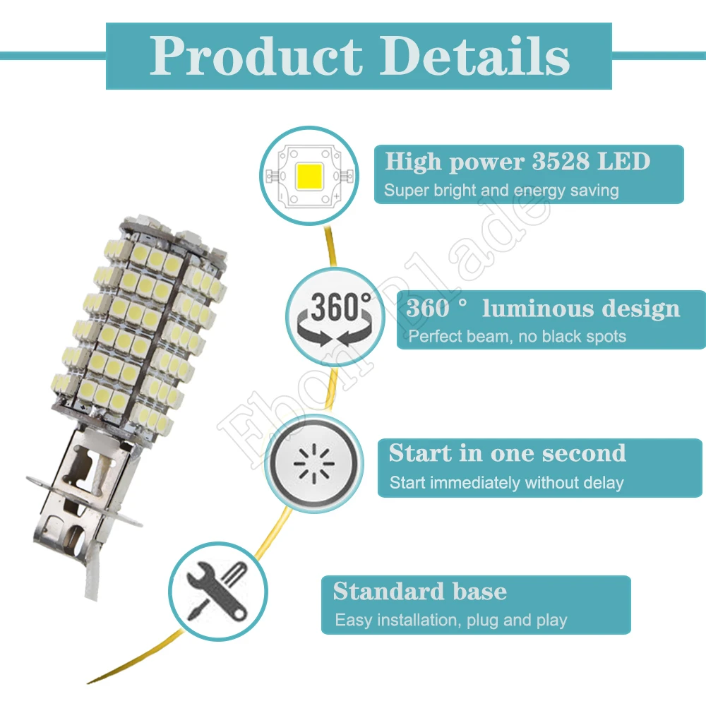 2 шт. светодиодные лампы H3 супер яркие 120SMD 3528 Светодиодный ные Автомобильные
