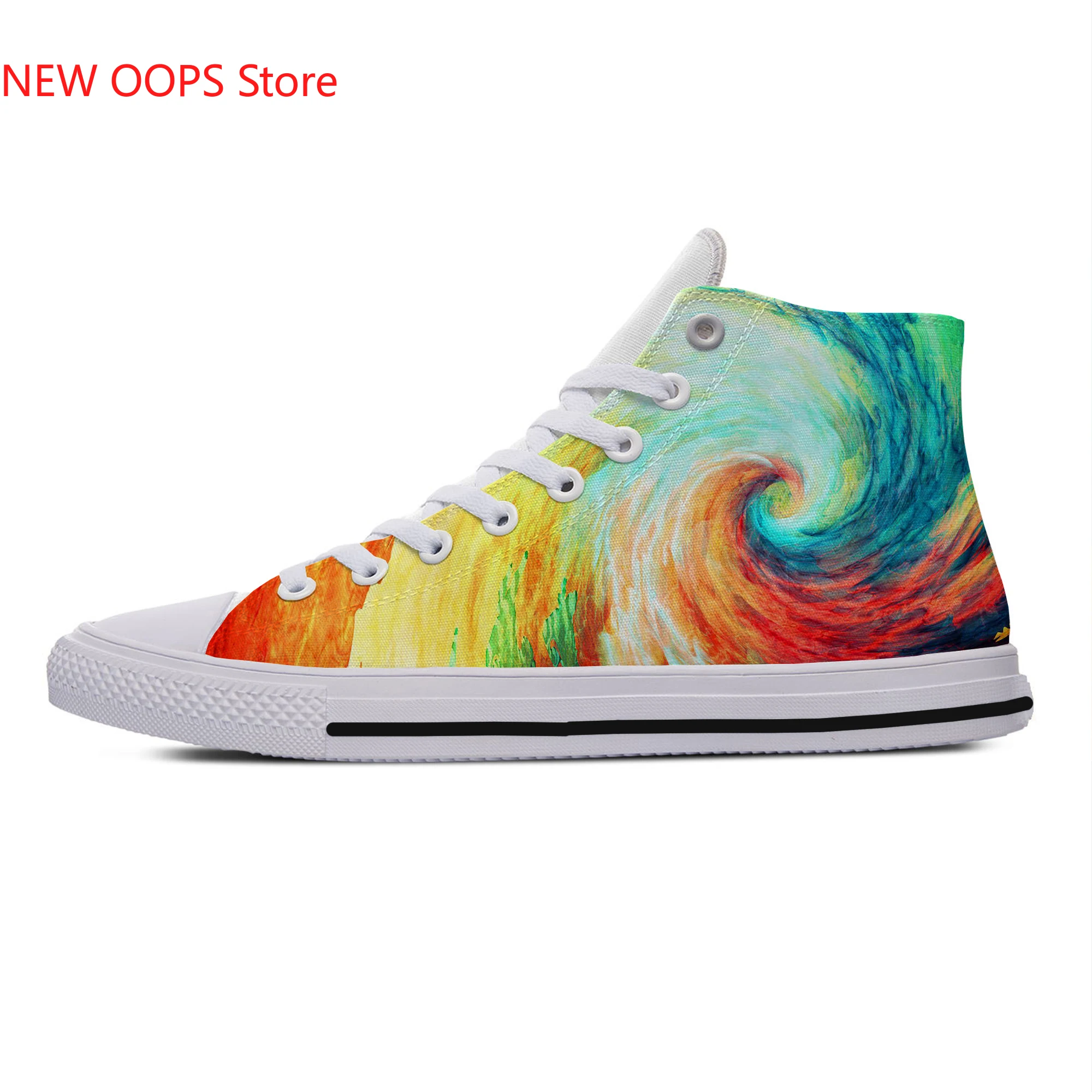 

Abstract multicolor waves digital art New Arrive Lightweight High Top Canvas Shoes Men Women Casual Breathable Sneakers