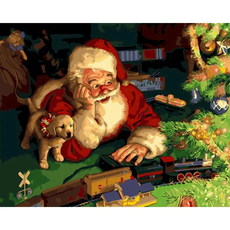 

SELILALI Framed Oil Paint By Numbers Kits For Adults DIY Hand Painted Santa Claus And Dog Painting Modern Home Wall Decor Art