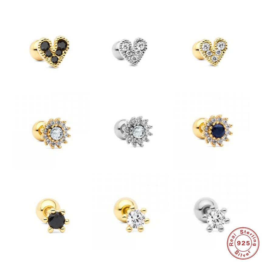 GS 925 стерлингового серебра тонкие Кристальные серьги гвоздики с камнем