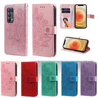 emboss leather case for oppo a54 a74 realme 8 find x3 pro x2 lite reno 4 5 z 5g a72 a52 a92 flip wallet cover card holder stand