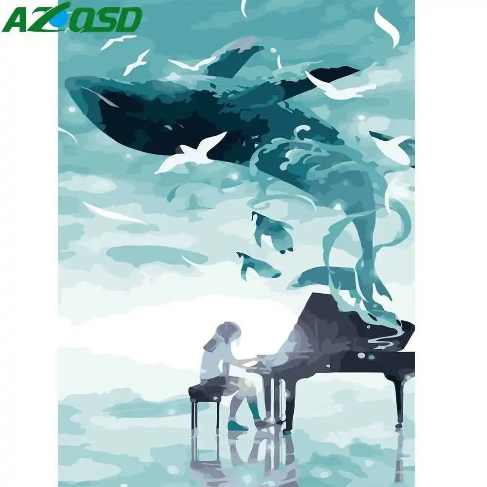 AZQSD DIY абстрактная масляная краска ing Play Piano Краска по номерам Кит Холст Картина