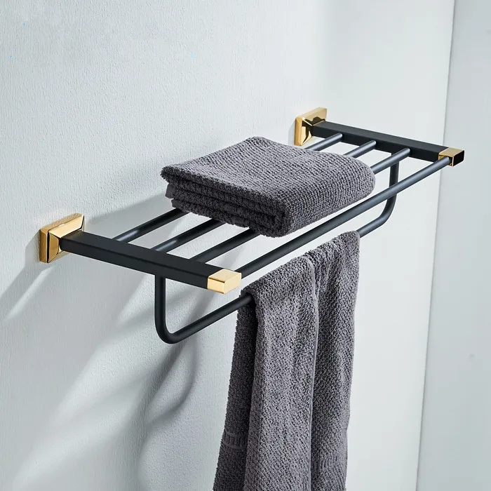 

FREE SHIP black GOLD color classic square design bathroom towel shelf