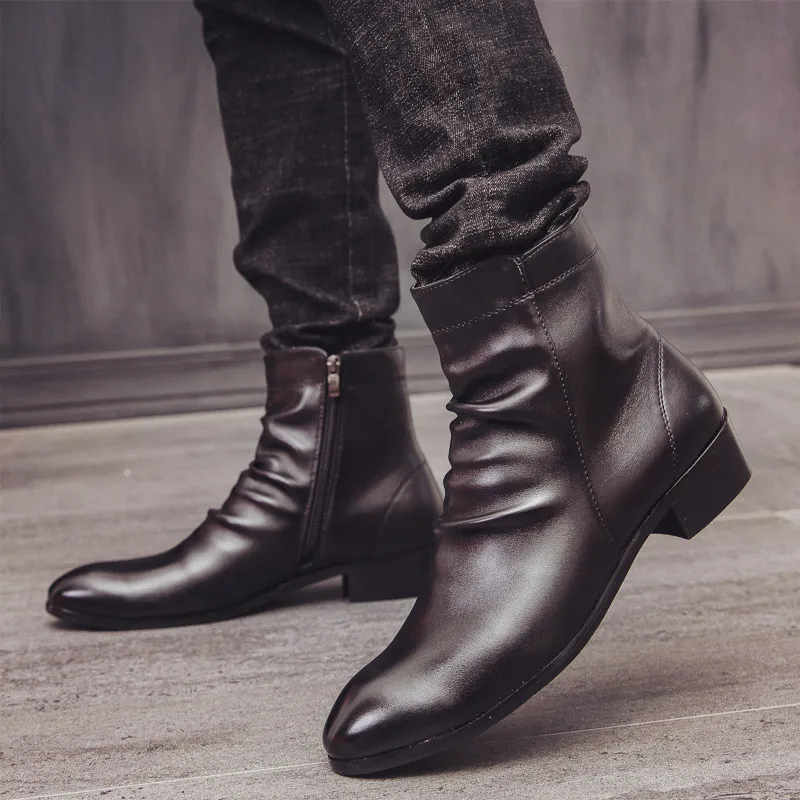 Мужские ботинки деловые вечерние ботильоны на низком каблуке классические