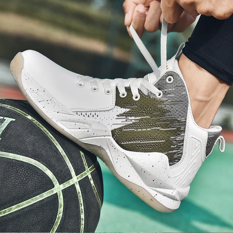 

2021 Hot Sale Mens Sport Trainers Comfortable Sneakers High Top for Man Blue Anti-Slippery Shoes Men Basketball Sport Size 39-44