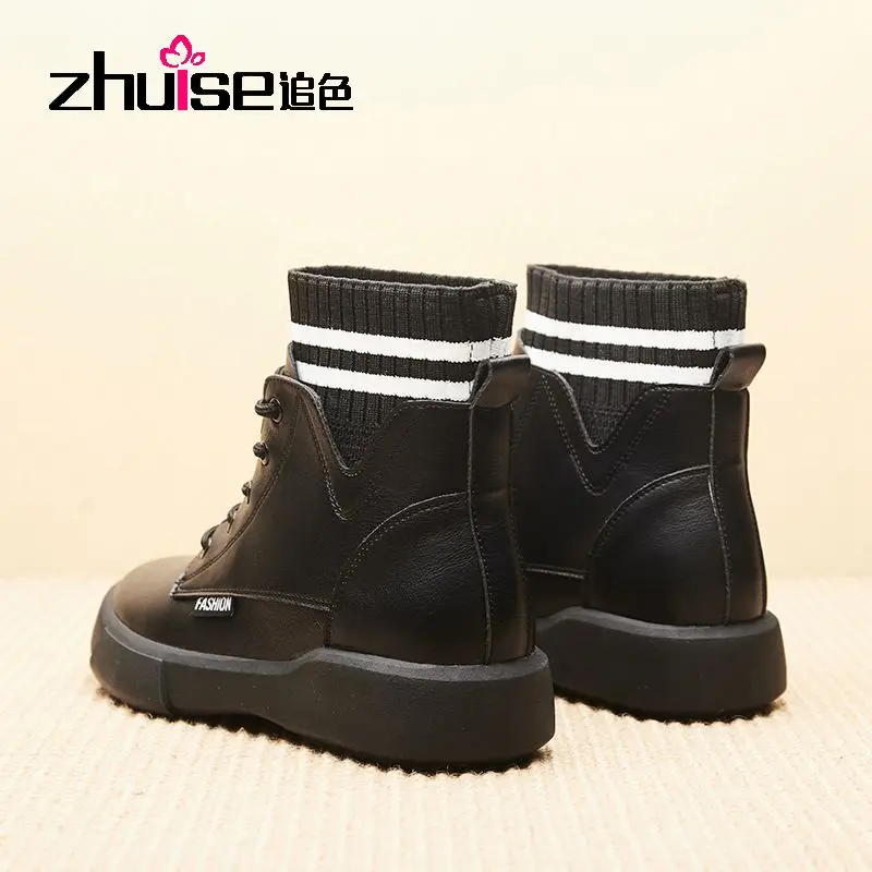 

British style riding boots women 2021 new short boots net red cotton shoes winter wild plus velvet thick retro women's shoes