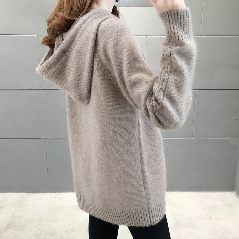 

Slim warm fall winter knit hoodies casual sweatshirts women long sleeve pullover hooded hoodie 2021 autumn tops c134