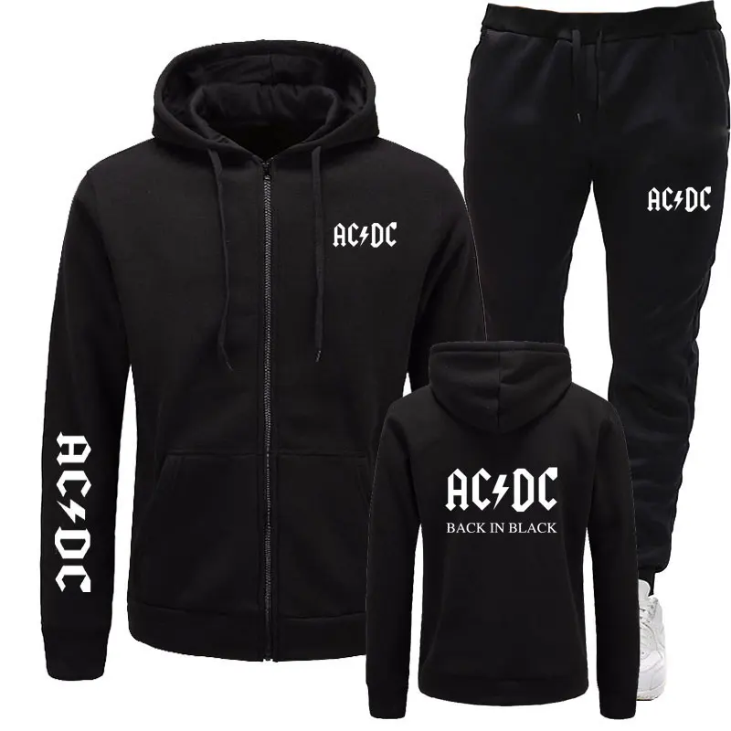 Бренд, толстовки+ штаны для мужчин, бренд AC/DC, рок-принт с графическими буквами, модная мужская спортивная одежда, повседневный мужской спортивный костюм, костюмы - Цвет: black 1