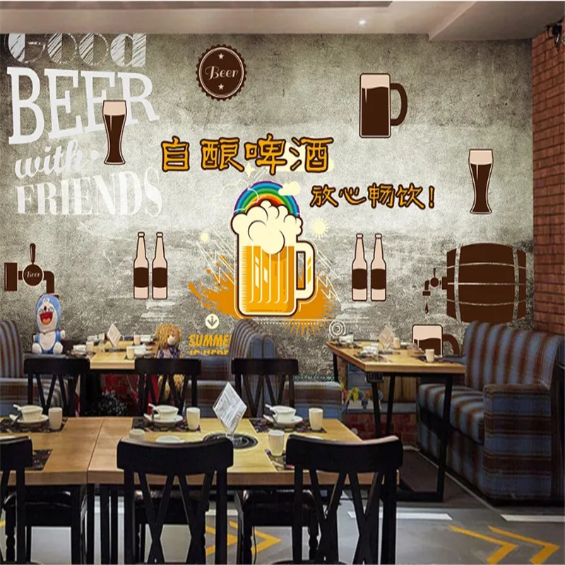 

Custom Retro Nostalgic Industrial Style 3D Beer Theme Wall Paper Bar Restaurant Snack Bar Background Decor Mural Wallpaper 3D