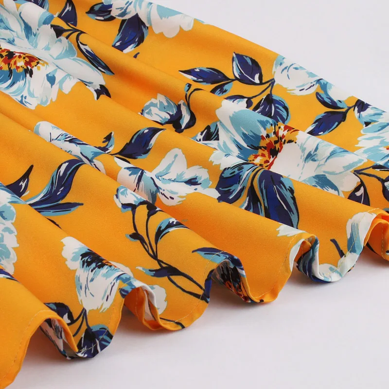 

Orange Flower Dress Summer Bow Neck Short Sleeve Floral Print Casual Tunic Robe Femme Women A Line Vintage Retro Skater Dresses