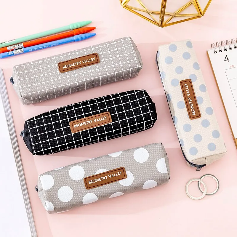 Холщовый пенал в клетку полоску чехол для карандашей и канцелярских