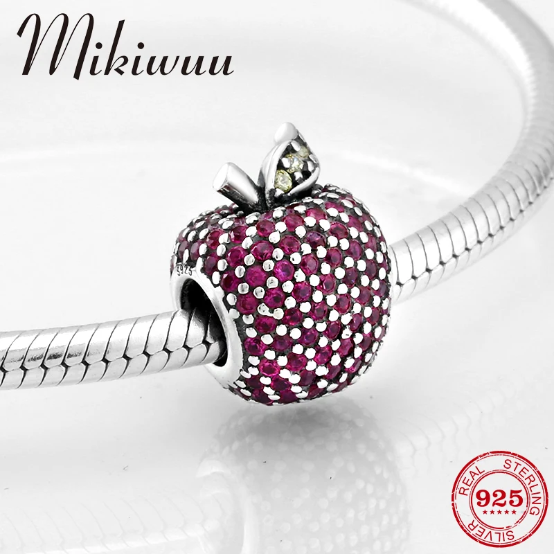 Женский браслет из серебра 925 пробы с красным цирконием|Ювелирные шармы| |