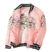 summer organza mesh bomber jacket women harajuku flowers embroidery student jackets ladies thin sunscreen coat