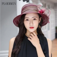 fashion women lace flowers church hat with floral summer wide brim cap elegant wedding party hats beach sun protection caps