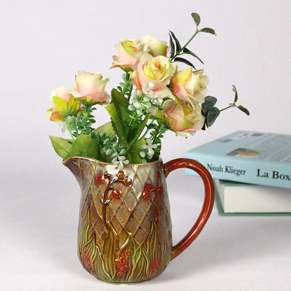 

1pc Ceramic Vase Flower Arrangement Container Retro Style Desktop Ornament