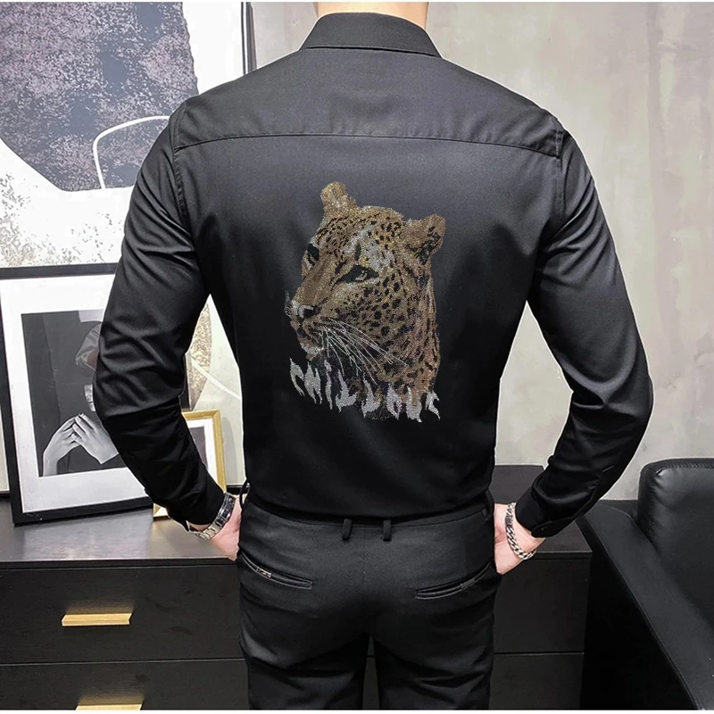 Fall Men's Shirts Suitable For Prom Parties Blouse Stand Collar Casual Business Chemise Hot Drill Skull Style Homme Long Sleeve