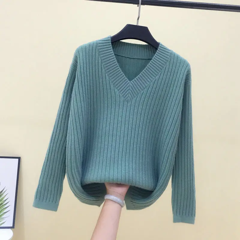 

Loose Slim-Looking New Style for Autumn and Winter V-neck Western Style Knitted Sweater Bottoming Pullover Women's Top