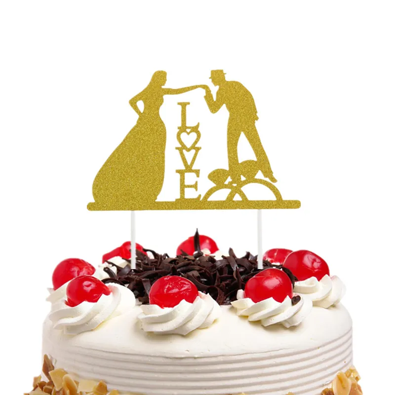 

Glittler Love Wedding Cake Topper Bride Groom Mr & Mrs Cake Flags Wedding Engagement Party Cake Baking Decor Wedding Cake Flags